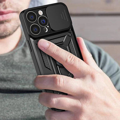 Hybrid Armor Camshield case for iPhone 13 Pro Max armored case with camera cover blue_3