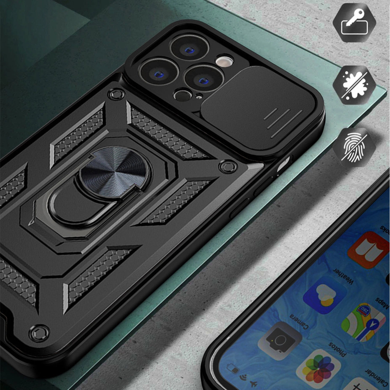 Hybrid Armor Camshield case for iPhone 13 Pro Max armored case with camera cover blue_5