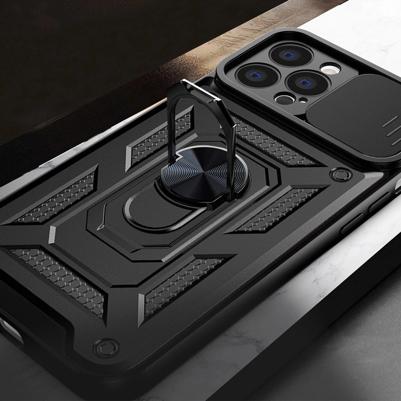 Hybrid Armor Camshield case for iPhone 13 Pro Max armored case with camera cover blue_6