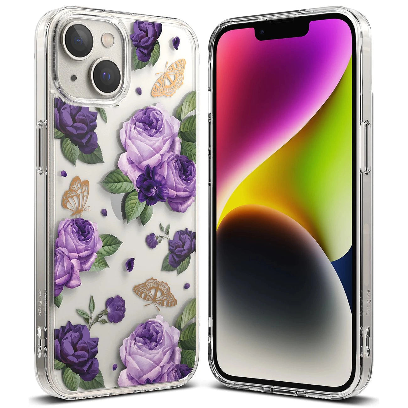 Ringke Fusion Design Armored Case Cover with Gel Frame for iPhone 14 Plus transparent (Purple rose) (FD637E29)_0