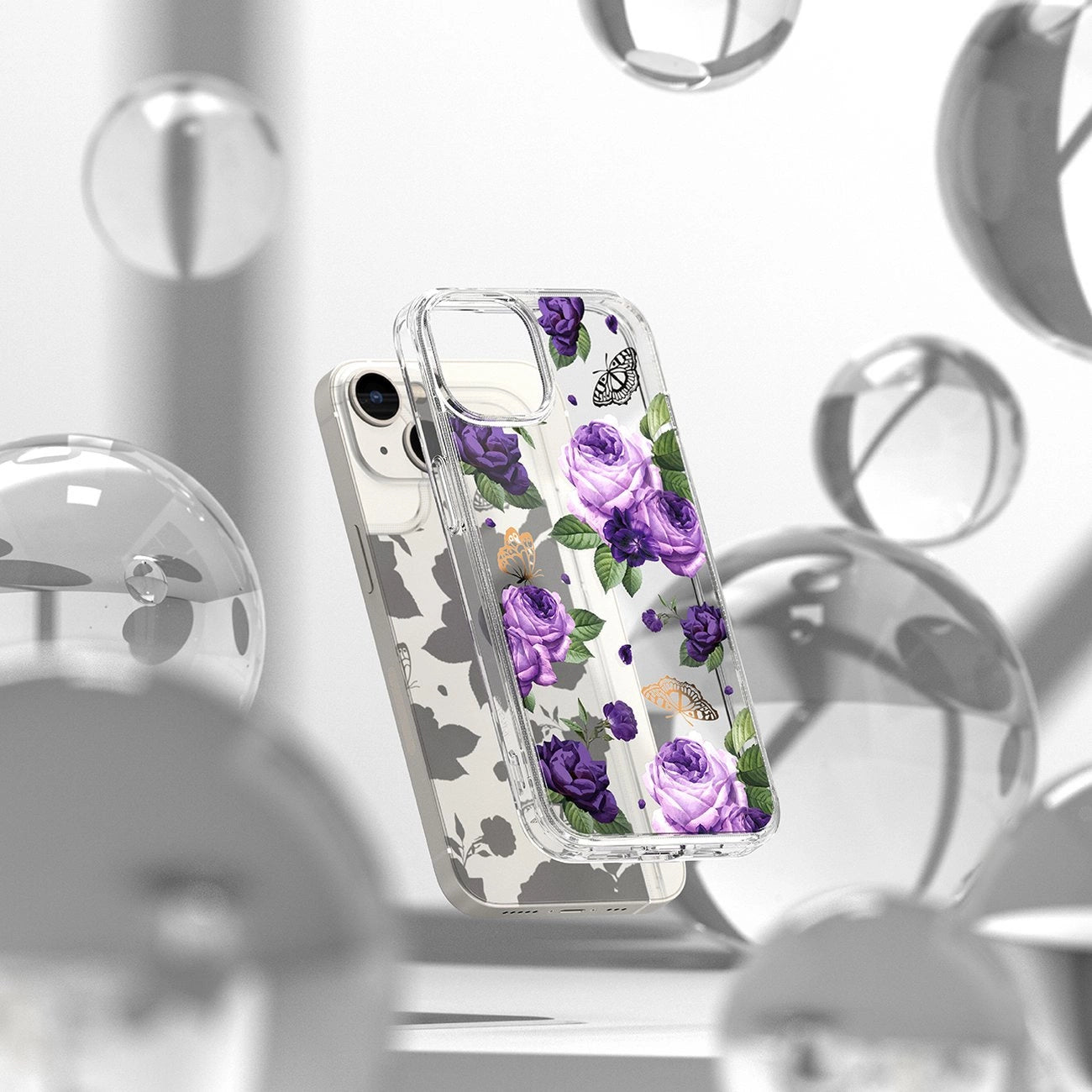 Ringke Fusion Design Armored Case Cover with Gel Frame for iPhone 14 Plus transparent (Purple rose) (FD637E29)_2