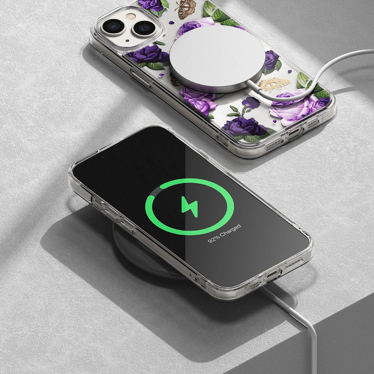 Ringke Fusion Design Armored Case Cover with Gel Frame for iPhone 14 Plus transparent (Purple rose) (FD637E29)_6