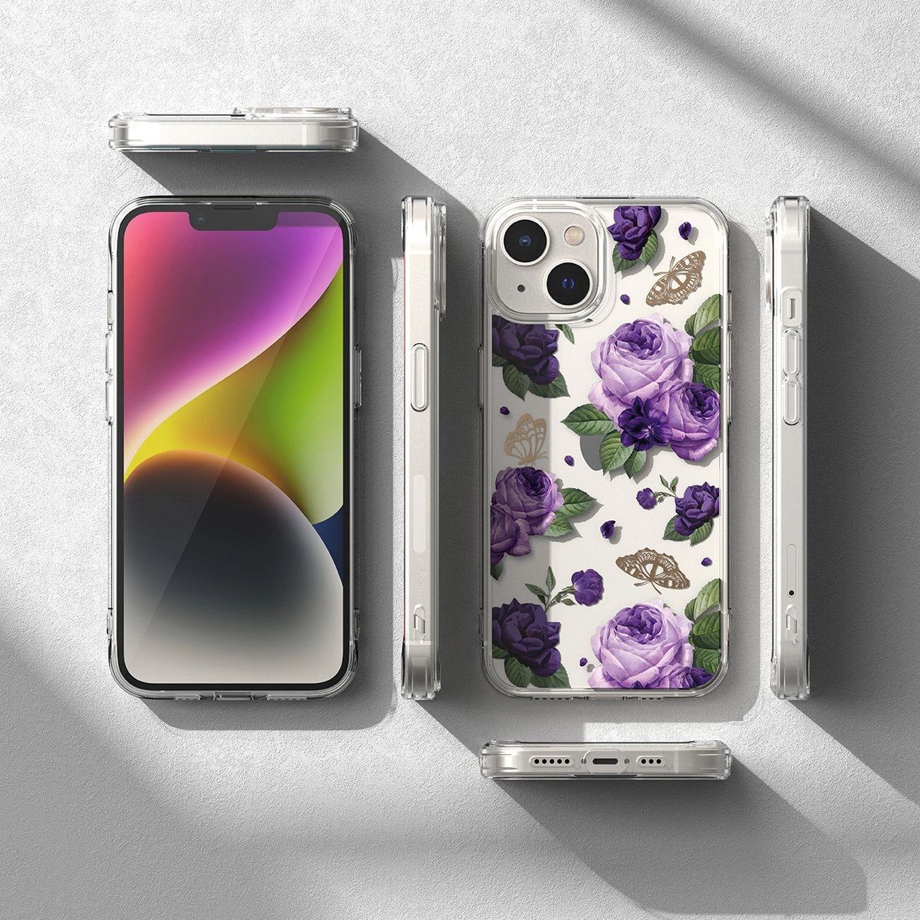 Ringke Fusion Design Armored Case Cover with Gel Frame for iPhone 14 Plus transparent (Purple rose) (FD637E29)_7