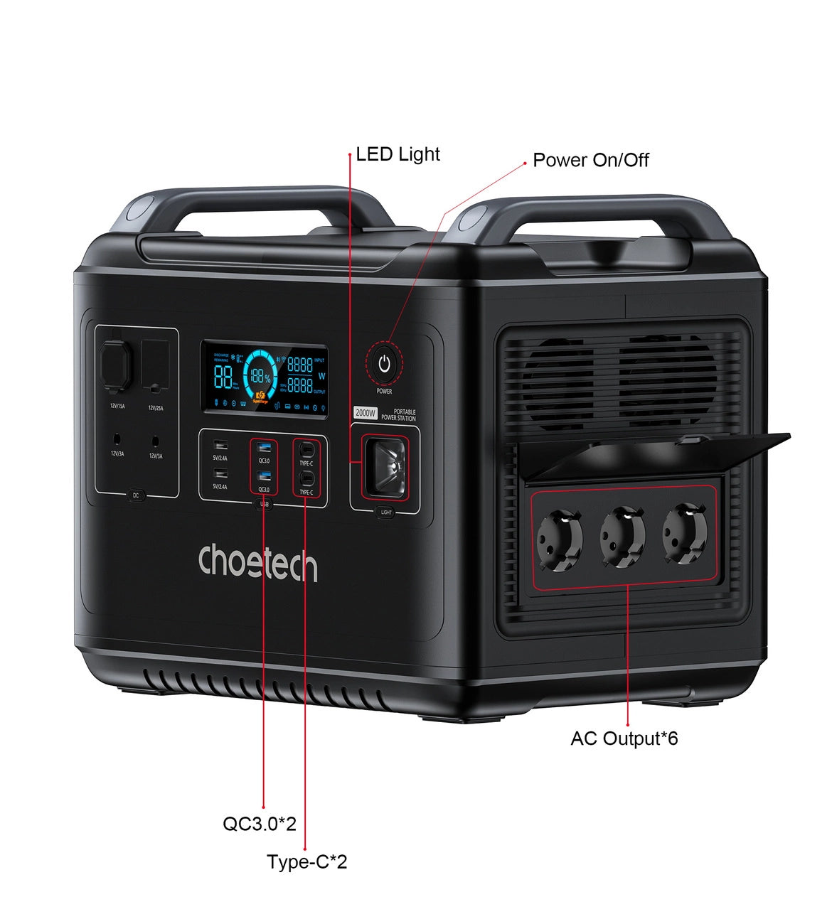 Choetech portable power station LiFePO4 1997Wh 2000W power bank black (BS006 Super Mini)_6
