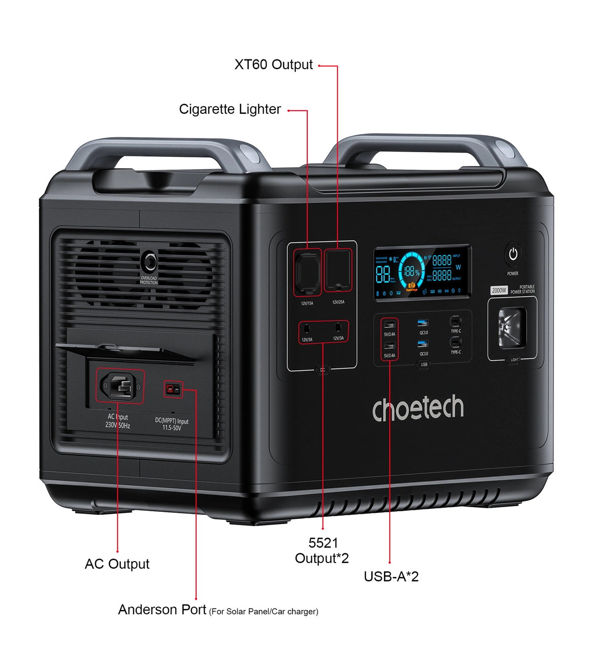 Choetech portable power station LiFePO4 1997Wh 2000W power bank black (BS006 Super Mini)_7