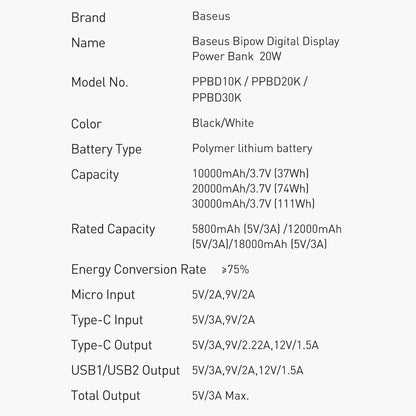 Baseus Bipow Fast Charging Power Bank 10000mAh 20W Black (Overseas Edition) + USB-A - Micro USB 0.25m Black Cable (PPBD050301)_17