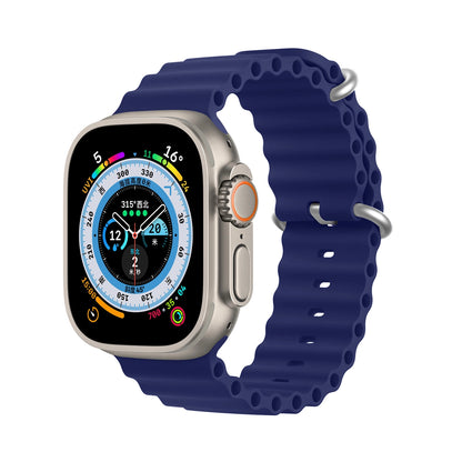 Dux Ducis Strap Watch Strap 9 / 8 / 7 / 6 / 5 / 4 / 3 / 2 / SE (41 / 40 / 38mm) Silicone Band Bracelet Navy Blue (OceanWave Version)_0