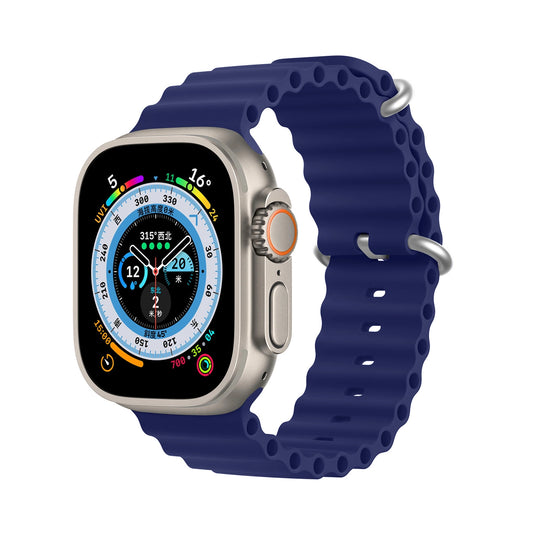 Dux Ducis Strap Watch Strap 9 / 8 / 7 / 6 / 5 / 4 / 3 / 2 / SE (41 / 40 / 38mm) Silicone Band Bracelet Navy Blue (OceanWave Version)_0