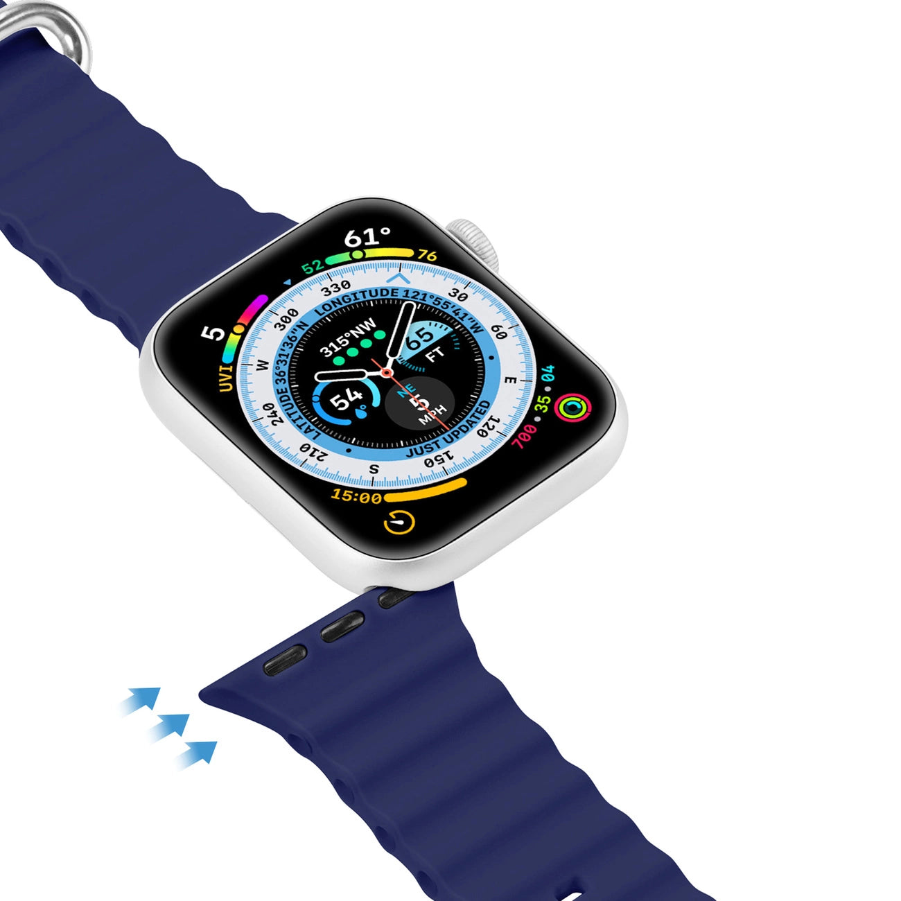 Dux Ducis Strap Watch Strap 9 / 8 / 7 / 6 / 5 / 4 / 3 / 2 / SE (41 / 40 / 38mm) Silicone Band Bracelet Navy Blue (OceanWave Version)_7
