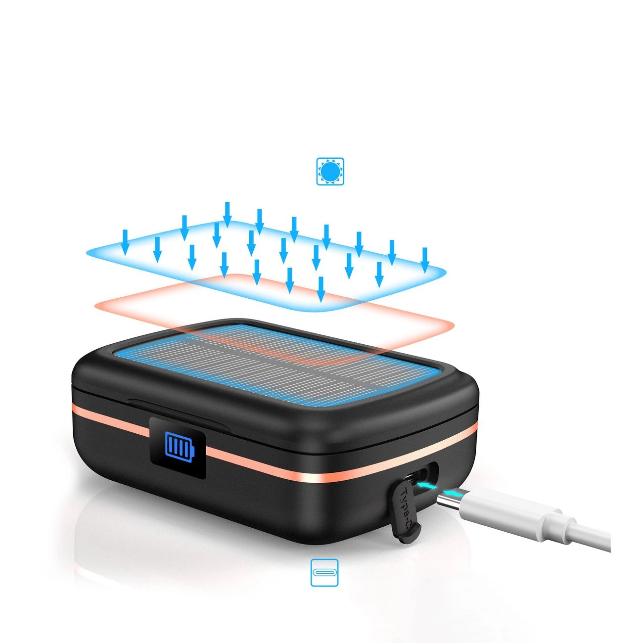 Choetech TWS wireless headphones waterproof with solar panel and built-in 2500mAh powerbank black (BH-T05)_3