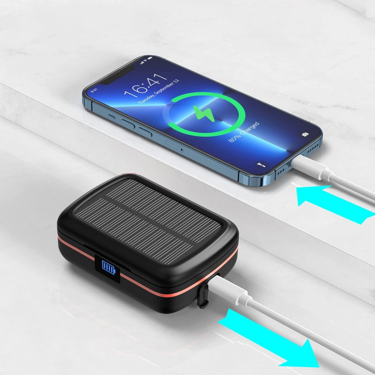 Choetech TWS wireless headphones waterproof with solar panel and built-in 2500mAh powerbank black (BH-T05)_7