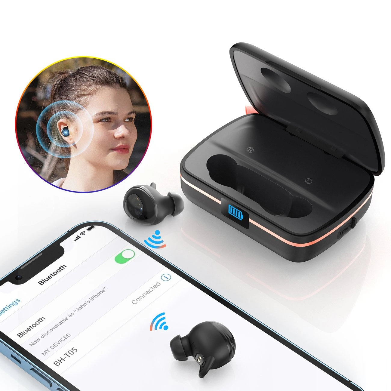 Choetech TWS wireless headphones waterproof with solar panel and built-in 2500mAh powerbank black (BH-T05)_9