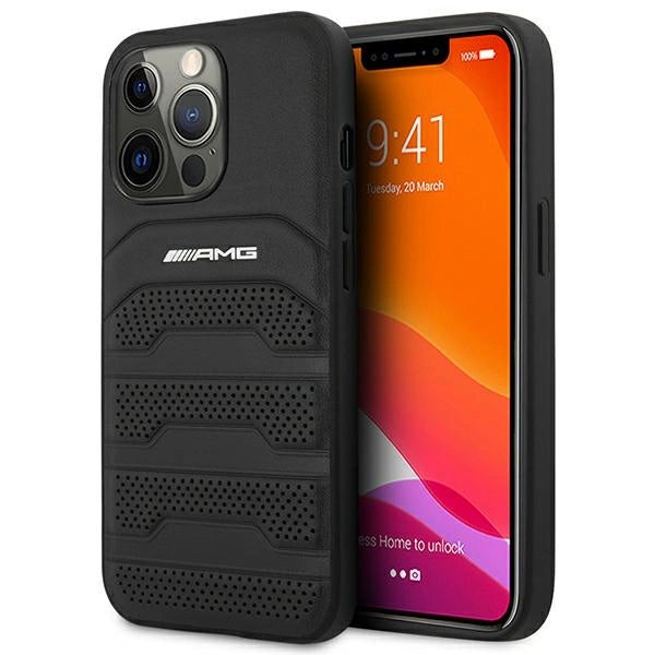 AMG AMHCP14LGSEBK iPhone 14 Pro 6.1 "black / black hardcase Leather Debossed Lines_0