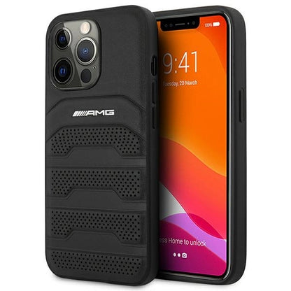 AMG AMHCP14LGSEBK iPhone 14 Pro 6.1 "black / black hardcase Leather Debossed Lines_0