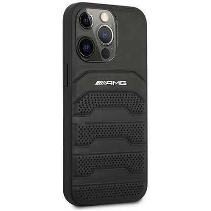 AMG AMHCP14LGSEBK iPhone 14 Pro 6.1 "black / black hardcase Leather Debossed Lines_3