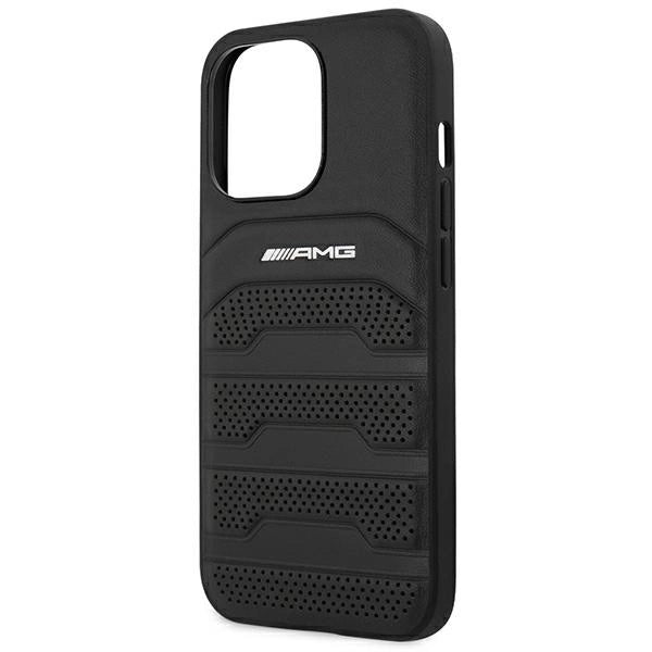 AMG AMHCP14LGSEBK iPhone 14 Pro 6.1 "black / black hardcase Leather Debossed Lines_5