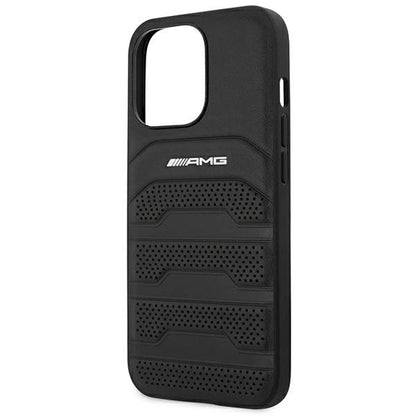 AMG AMHCP14LGSEBK iPhone 14 Pro 6.1 "black / black hardcase Leather Debossed Lines_5