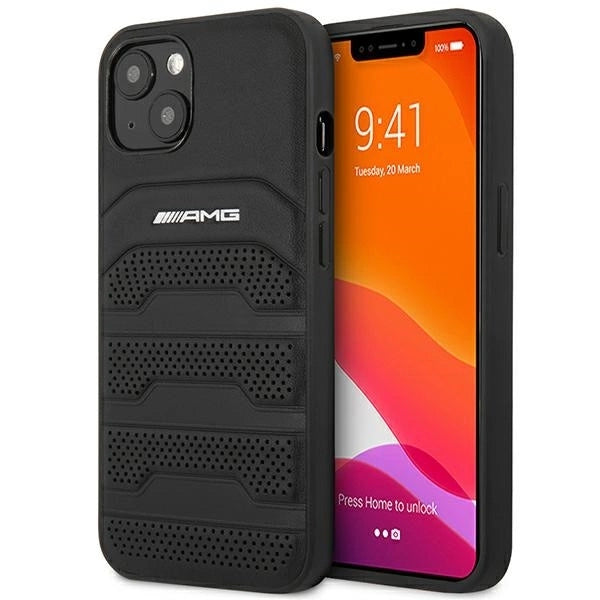 AMG AMHCP14MGSEBK iPhone 14 Plus 6,7 "black / black hardcase Leather Debossed Lines_0