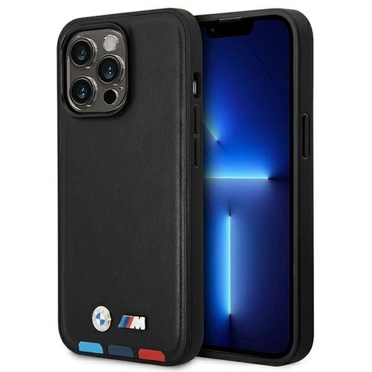 Case BMW BMHMP14X22PTDK iPhone 14 Pro Max 6.7 "black / black Leather Stamp Tricolor Magsafe_0