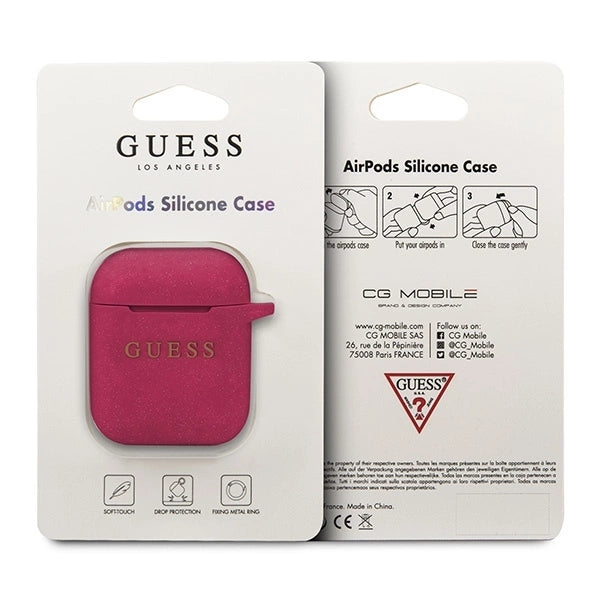 Guess GUACCSILGLFU AirPods cover fuchsia / fuchsia Silicone Glitter_1