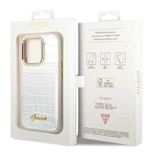 Guess Croco Collection case for iPhone 14 Pro 6.1" - silver_7