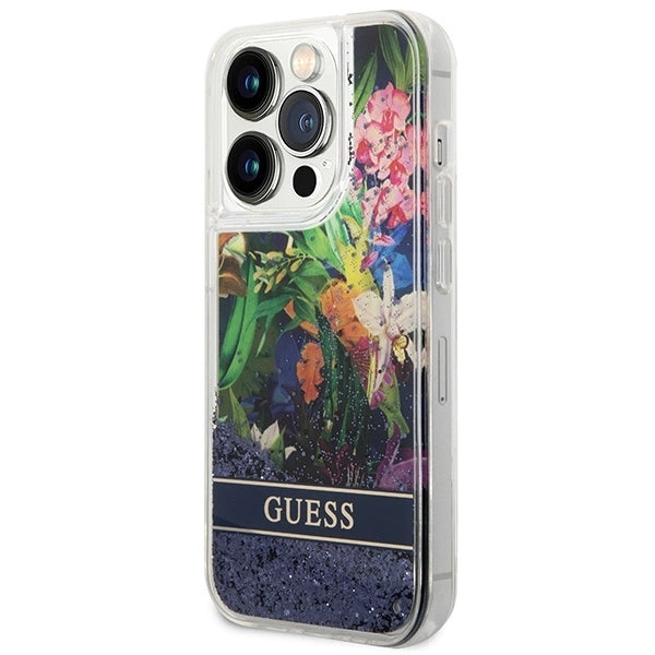 Guess GUHCP14LLFLSB iPhone 14 Pro 6.1 "blue / blue hardcase Flower Liquid Glitter_1