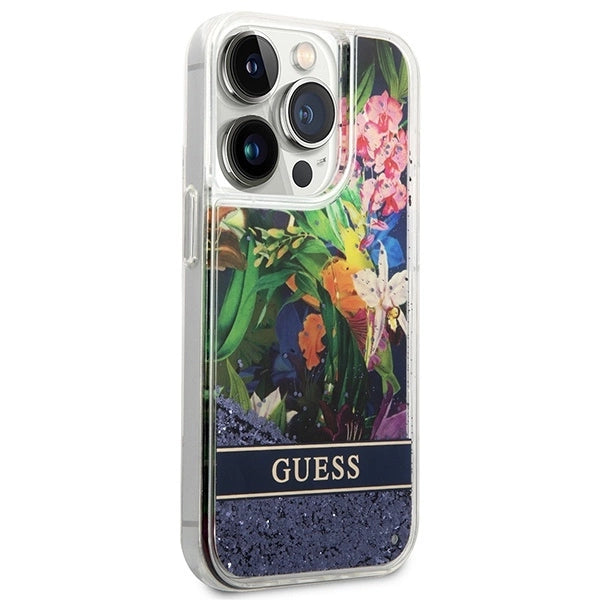 Guess GUHCP14LLFLSB iPhone 14 Pro 6.1 "blue / blue hardcase Flower Liquid Glitter_3