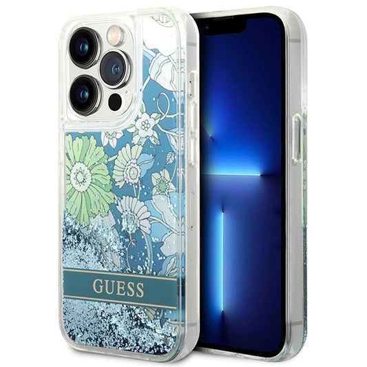Guess GUHCP14LLFLSN iPhone 14 Pro 6.1&quot; green/green hardcase Flower Liquid Glitter_0