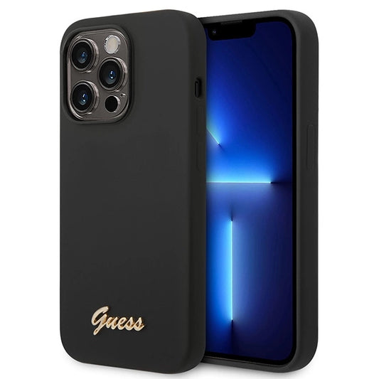 Guess Silicone Vintage Gold Logo iPhone 14 Pro Case - Black_0