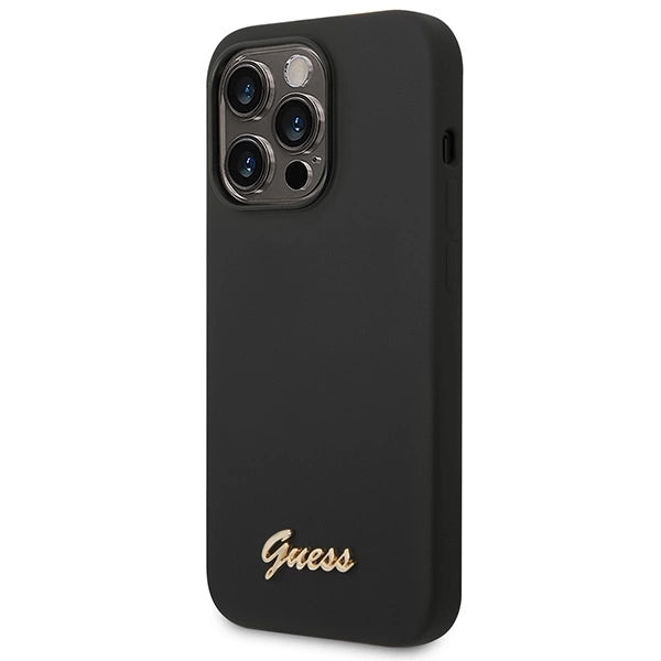 Guess Silicone Vintage Gold Logo iPhone 14 Pro Case - Black_1