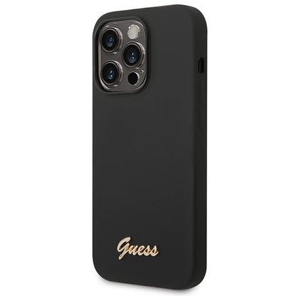 Guess Silicone Vintage Gold Logo iPhone 14 Pro Case - Black_1
