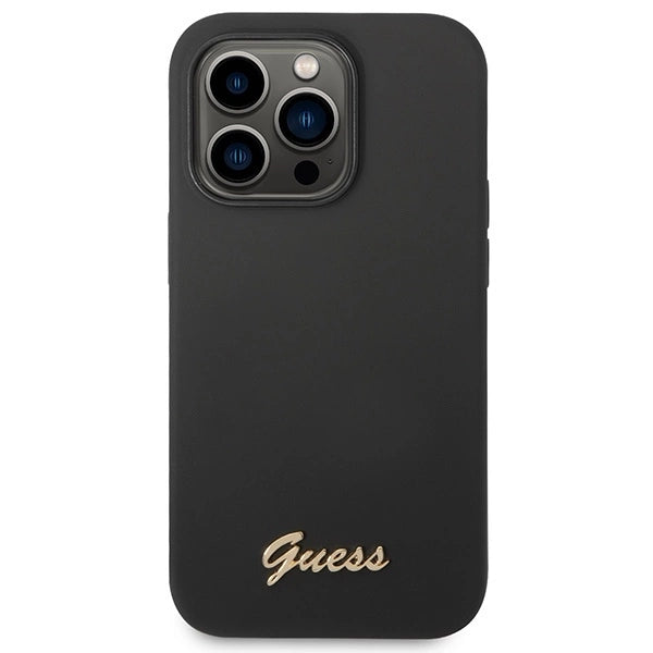 Guess Silicone Vintage Gold Logo iPhone 14 Pro Case - Black_2