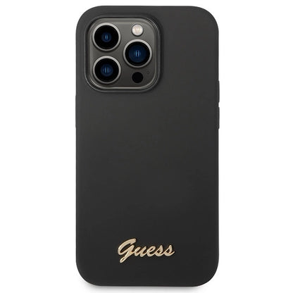 Guess Silicone Vintage Gold Logo iPhone 14 Pro Case - Black_2
