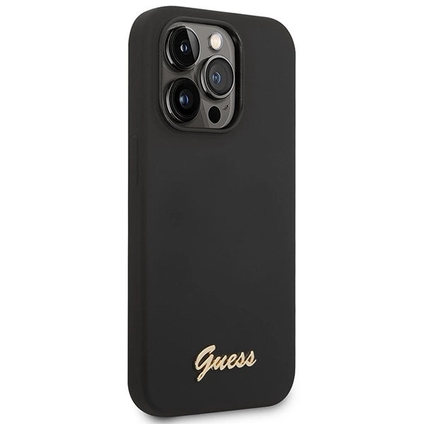 Guess Silicone Vintage Gold Logo iPhone 14 Pro Case - Black_3