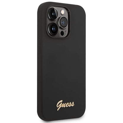 Guess Silicone Vintage Gold Logo iPhone 14 Pro Case - Black_3