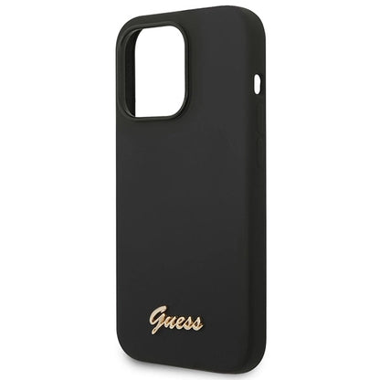 Guess Silicone Vintage Gold Logo iPhone 14 Pro Case - Black_5
