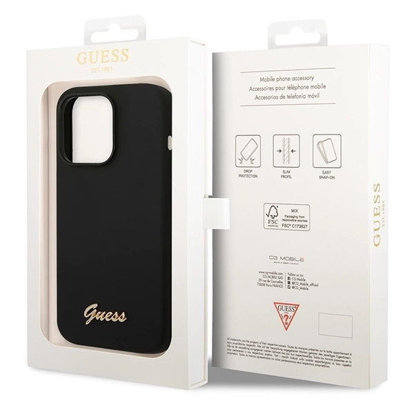 Guess Silicone Vintage Gold Logo iPhone 14 Pro Case - Black_7