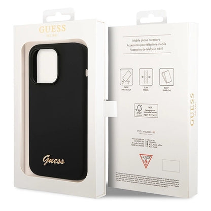 Guess Silicone Vintage Gold Logo iPhone 14 Pro Case - Black_7