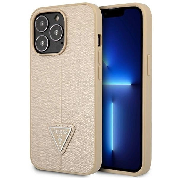 Guess GUHCP14XPSATLE iPhone 14 Pro Max 6,7 &quot;beige / beige hardcase SaffianoTriangle Logo_0