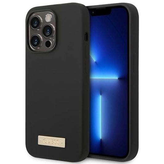 Guess GUHMP14LSBPLK iPhone 14 Pro 6.1" black/black hard case Silicone Logo Plate MagSafe_0