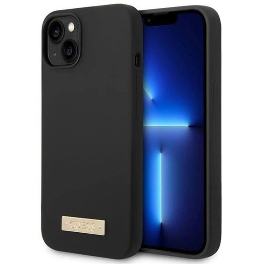 Guess GUHMP14MSBPLK iPhone 14 Plus 6.7" black/black hard case Silicone Logo Plate MagSafe_0