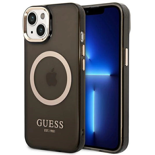 Guess GUHMP14SHTCMK iPhone 14 6.1" black/black hard case Gold Outline Translucent MagSafe_0