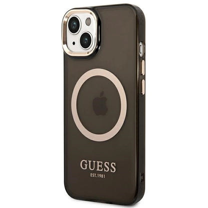 Guess GUHMP14SHTCMK iPhone 14 6.1" black/black hard case Gold Outline Translucent MagSafe_1