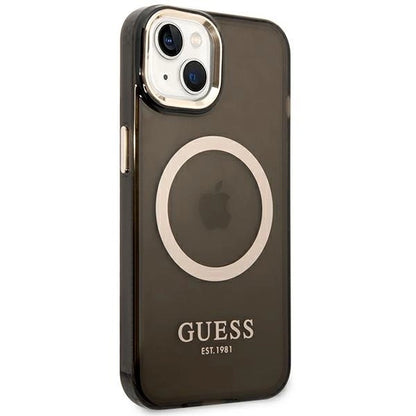 Guess GUHMP14SHTCMK iPhone 14 6.1" black/black hard case Gold Outline Translucent MagSafe_3
