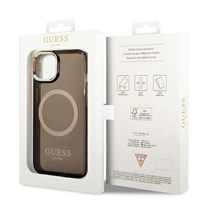 Guess GUHMP14SHTCMK iPhone 14 6.1" black/black hard case Gold Outline Translucent MagSafe_7