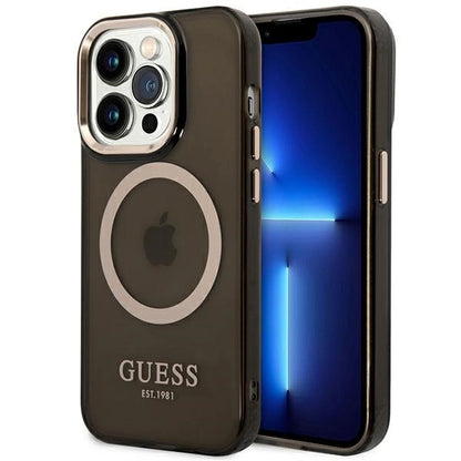 Guess GUHMP14XHTCMK iPhone 14 Pro Max 6.7" black/black hard case Gold Outline Translucent MagSafe_0