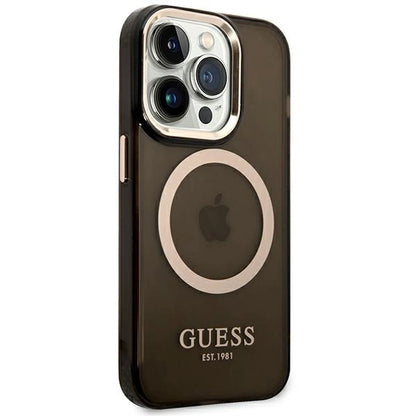 Guess GUHMP14XHTCMK iPhone 14 Pro Max 6.7" black/black hard case Gold Outline Translucent MagSafe_3