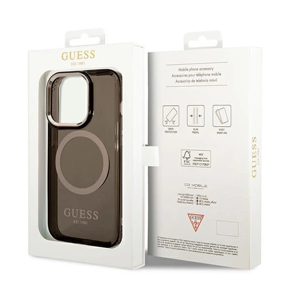 Guess GUHMP14XHTCMK iPhone 14 Pro Max 6.7" black/black hard case Gold Outline Translucent MagSafe_7