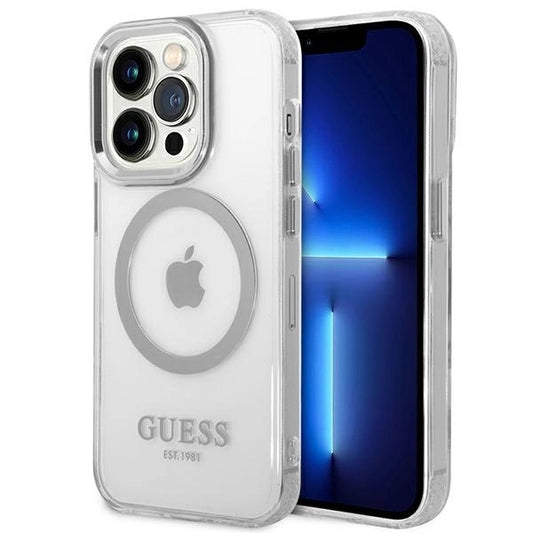 Guess GUHMP14XHTRMS iPhone 14 Pro Max 6.7&quot; silver/silver hard case Metal Outline Magsafe_0