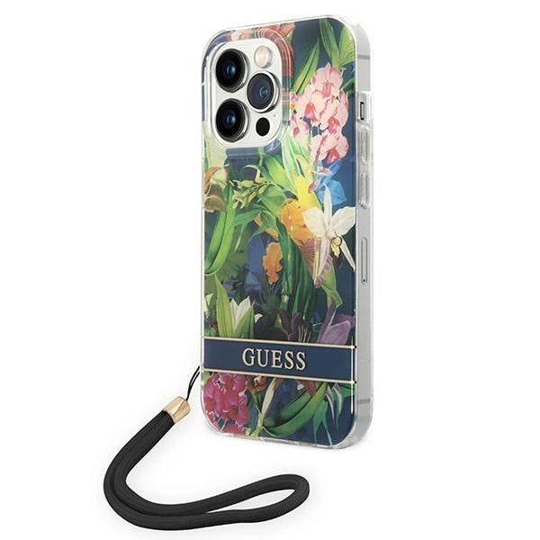 Guess GUOHCP14LHFLSB iPhone 14 Pro 6.1 "blue / blue hardcase Flower Strap_0